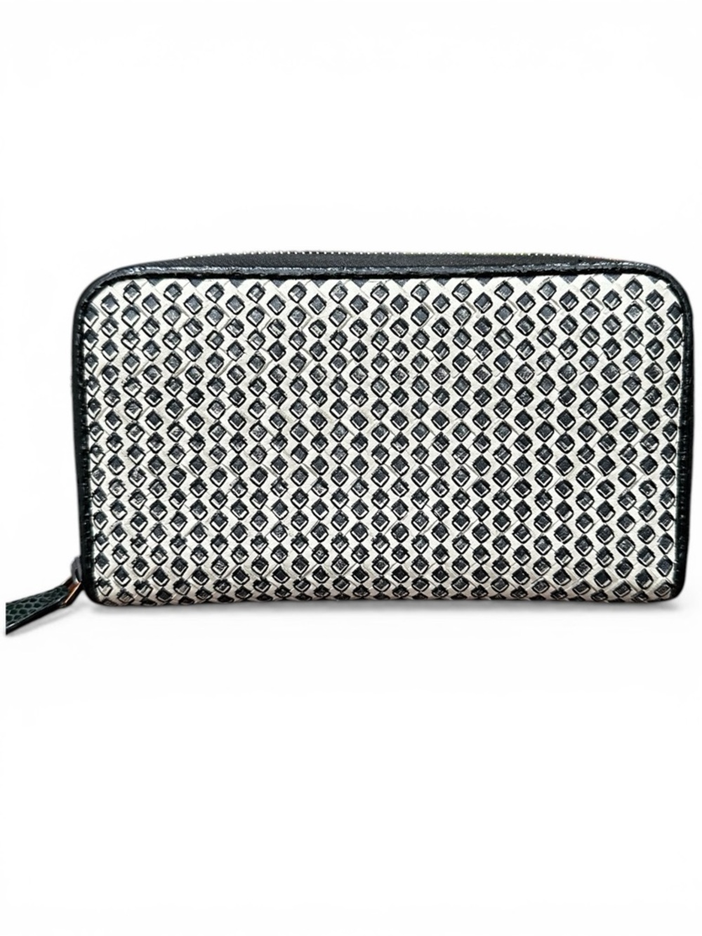 Vintage Bottega Veneta Geometric Zip Around Wallet Black White Rare - Picture 1 of 11
